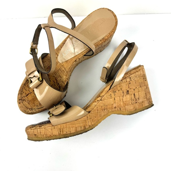 Stella Mccartney Patent Leather Ankle Strapped Cork Wedge Sandals Women’s Sz 6 - Picture 4 of 7